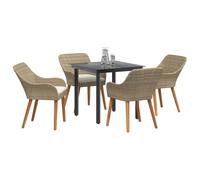 vidaXL Ensemble de Salle à Manger de Jardin 5 Pièces en Poly Rattan Beige | avec 1 Table et 4 Chaises Résistantes aux UV, Mobilier Confortable pour Les Adultes, Parfait pour Recevoir en Plein Air sur
