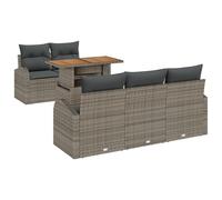 vidaXL Ensemble de Salle à Manger de Jardin 6 pièces avec Coussins en Poly Rattan Gris et Acacia
