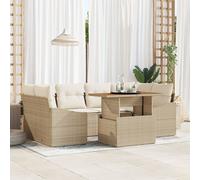 Vidaxl Ensemble De Salle À Manger De Jardin 7 Pièces Avec Coussins Beige Poly Rattan Acacia