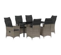 vidaXL Ensemble de Salle à Manger de Jardin 7 Pièces avec Coussins en Gris Poly Rattan
