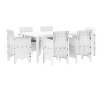 vidaXL Ensemble de jardin 7 pièces en poly rattan blanc avec table et 6 chaises, parfait pour vos repas d'été en extérieur.