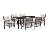 vidaXL Ensemble de Salle à Manger de Jardin 7 Pièces avec Coussins en Rattan Poly Marron
