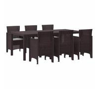 vidaXL Ensemble de Salle à Manger de Jardin 7 Pièces avec Coussins Marron en Rattan