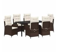 vidaXL Ensemble de Salle à Manger de Jardin 7 pièces avec Coussins Marron Poly Rattan