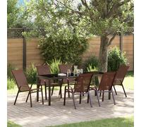 Vidaxl Ensemble De Salle À Manger De Jardin 7 Pièces En Textilène Marron Et En Acier, Table De Jardin Vidaxl Noire 200x80x73 Cm En Verre Trempé