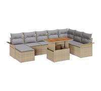 Vidaxl Ensemble De Salle À Manger De Jardin 9 Pièces Avec Coussins Beige En Rotin Poly Acacia