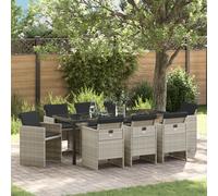 Vidaxl Ensemble De Salle À Manger De Jardin 9 Pièces Avec Coussins En Poly Rattan Gris Clair, Table De Jardin Vidaxl Noire 200x80x73 Cm En Verre Trempé