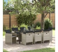 Vidaxl Ensemble De Salle À Manger De Jardin 9 Pièces Avec Coussins En Poly Rattan Gris Clair, Table De Jardin Vidaxl Noire 200x80x73 Cm En Verre Trempé
