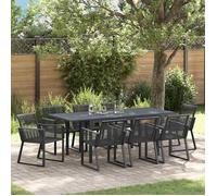 vidaXL Ensemble de Salle à Manger de Jardin 9 Pièces Noir Poly Rattan