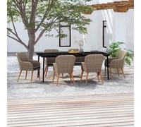 vidaXL Ensemble de jardin 7 pièces avec coussins Marron
