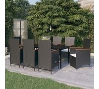 vidaXL Ensemble de Salle à Manger de Jardin avec Coussins 9 pcs Mobilier à Dîner Table et Chaises de Repas Meubles 3099462 Noir G