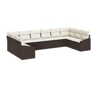 vidaXL Ensemble de Salle à Manger de Jardin de 10 pièces avec Coussins en Poly rotin Marron