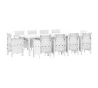 vidaXL Ensemble de Salle à Manger pour Jardin 11 pcs Blanc Rattan Polt, Ensemble de Jardin et terrasse, mobilier en rotin Moderne, Coin Repas extérieur, assises rectangulaires pour se Rassembler