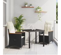 vidaXL Ensemble de salle à manger de jardin de 3 pièces avec coussins Rotin Poly Noir 3379604