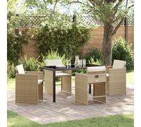 Vidaxl Ensemble De Salle À Manger De Jardin De 5 Pièces Avec Coussins Rotin Pe Beige