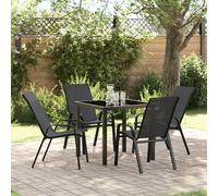 Vidaxl Ensemble De Salle À Manger De Jardin De 5 Pièces En Textilène Noir Et Acier, Table De Jardin Vidaxl Noire 80x80x73 Cm En Verre Trempé