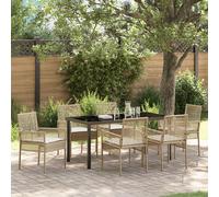 Vidaxl Ensemble De Salle À Manger De Jardin De 7 Pièces Avec Coussins Beige Rattan Poly