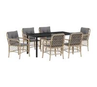 vidaXL Ensemble de Salle à Manger de Jardin de 7 pièces avec Coussins en Poly rotin Beige