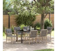 vidaXL Ensemble de Salle à Manger de Jardin de 7 pièces avec Coussins en Poly rotin Beige
