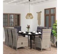 vidaXL Salon de jardin 9 pièces avec coussins Gris et noir