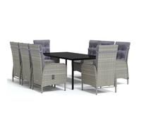 vidaXL Salon de jardin 9 pièces avec coussins Gris et noir