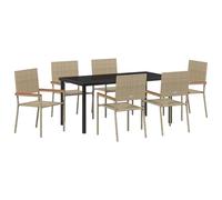 vidaXL Ensemble de Salle à Manger d'extérieur 7 pièces Beige en Poly rotin | Table rectangulaire résistante aux intempéries avec 6 sièges Modernes et des chaises Confortables pour Le Patio. Mobilier