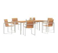 vidaXL Ensemble de Salle à Manger d'extérieur en Bois de Teck Massif, 200 x 90 x 75 cm, avec 6 chaises en Acier. Table à Lattes résistante aux intempéries, idéale pour Le Jardin ou la terrasse.
