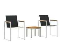 vidaXL Ensemble de Salle à Manger d'extérieur en Teck, INOX et textilène, 45 x 38 cm, Marron, Noir et Argent. Ça Comprend Une Table et 2 chaises. Design Moderne et résistant aux intempéries, Parfait