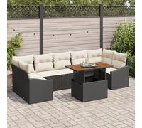 Vidaxl Ensemble De Salle À Manger En 8 Pièces Avec Coussins Noir Poly Rotin Acacia Noir