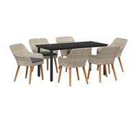 vidaXL Ensemble de Salle à Manger extérieur 160 cm avec Pieds carrés, en Gris Clair et Noir, en rotin synthétique. Acier Peint, Verre trempé, Plusieurs fauteuils pour Un Patio Jardin Moderne. Grande