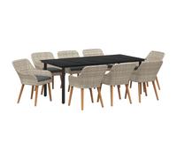 vidaXL Ensemble de Salle à Manger extérieur 9 pièces avec Table carrée de 200 cm en Poly rotin Gris Clair et Noir, en Acier Inoxydable avec Un revêtement en Poudre, Verre trempé, sièges Solides, desi