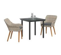 vidaXL Ensemble de Salle à Manger extérieur avec chaises Grises, Noires, en Rattan synthétique, Acier recouvert de Poudre, Verre trempé. Confort Optimal, Plein de Surfaces Lisses, Forme carrée pour g