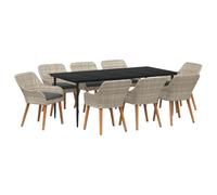 vidaXL Ensemble de Salle à Manger extérieur de 200 cm avec Table, 9 pièces en Gris Clair et Noir. Fabriqué en Acier revêtu de Poudre, Verre trempé, et Poly Rattan. Grand Confort, Surface Lisse et Dur