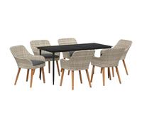 vidaXL Ensemble de Salle à Manger extérieur pour 7 Personnes, avec Jambes en Forme d'étoile, Table carrée de 160 cm en Verre trempé, Cadre en Fer, chaises en Rattan Gris Clair avec Finition Noire. Mo