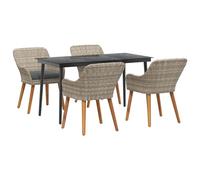 vidaXL Ensemble de Salle à Manger extérieur : Une Table et 4 chaises en Gris Clair, Acier Noir thermolaqué, avec du Verre trempé. Le Design carré en Rattan Poly est Parfait pour Plusieurs Personnes,