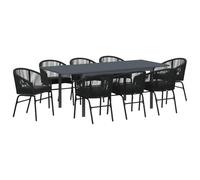 vidaXL Ensemble de Salle à Manger Jardin 10 pièces avec Coussins en Poly rotin Noir