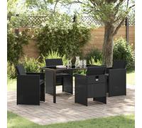 vidaXL Ensemble de Salle à Manger Jardin de 5 pièces avec Coussins en Poly Rattan Noir