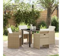 Vidaxl Ensemble De Salle À Manger Jardin De 5 Pièces Avec Coussins En Rattan Poly Beige