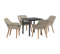 vidaXL Ensemble de salle à manger pour 5 personnes, idéal pour le patio. On a des pieds carrés en acier noir, du verre trempé, et du rotin poly. La finition mate est sympa et le design est durable. C'