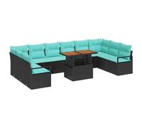 vidaXL Ensemble de Salle à Manger pour Jardin 11 pcs Noir et Sarcelle, Canapé Moderne pour Jardin et terrasse, résistant aux UV, léger et Parfait pour Lounge extérieur