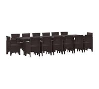 vidaXL Ensemble de Dîner de Jardin de 15 Pièces avec Coussins Marron