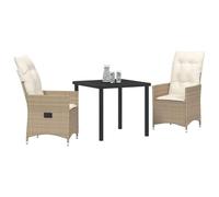vidaXL Ensemble de Salle à Manger pour Jardin 3 pcs Beige Poly rotin, Ensemble de Salle à Manger Moderne, chaises ergonomiques, Table en rotin, sièges Ajustables pour terrasse.