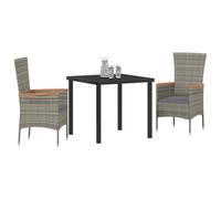 Vidaxl Ensemble De Salle À Manger De Jardin 3 Pièces Avec Coussins Gris En Poly Rotin