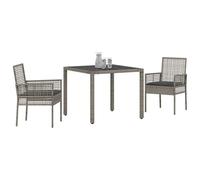 vidaXL Ensemble de salle à manger jardin 3 pièces polyrotin gris avec coussins et table en verre