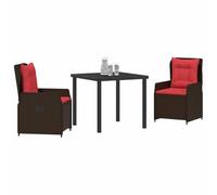 vidaXL Ensemble de Salle à Manger pour Jardin 3 pcs Marron Poly rotin, Ensemble de Jardin et terrasse, rectangulaire, Contemporain, accoudoirs réglables, Rattan, mobilier d'extérieur résistant.