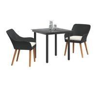 vidaXL Salon de jardin avec coussins 3 pcs noir Poly-Rattan