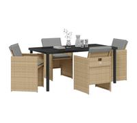 Ensemble de repas de jardin de 5 pièces avec coussins Mélange beige Poly Rattan 3380615