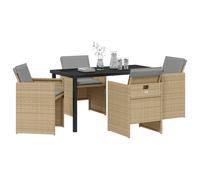 Vidaxl Ensemble De Salle À Manger De Jardin 5 Pièces Avec Coussins Beige Poly Rattan, Table De Jardin Vidaxl Noire 140x80x73 Cm Verre Trempé