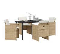 Vidaxl Set De Salle À Manger De Jardin 5 Pièces Avec Coussins Beige En Poly Rotin, Table De Jardin Vidaxl Noire 140x80x73 Cm En Verre Trempé