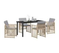 Vidaxl Ensemble De Salle À Manger De Jardin 5 Pièces Avec Coussins Beige En Poly Rotin, Table De Jardin Vidaxl Noire 140x80x73 Cm En Verre Trempé